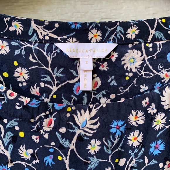 Rebecca Taylor Vivianna Floral Vine Silk Blouse Bows Tie Shoulder - Picture 7 of 10